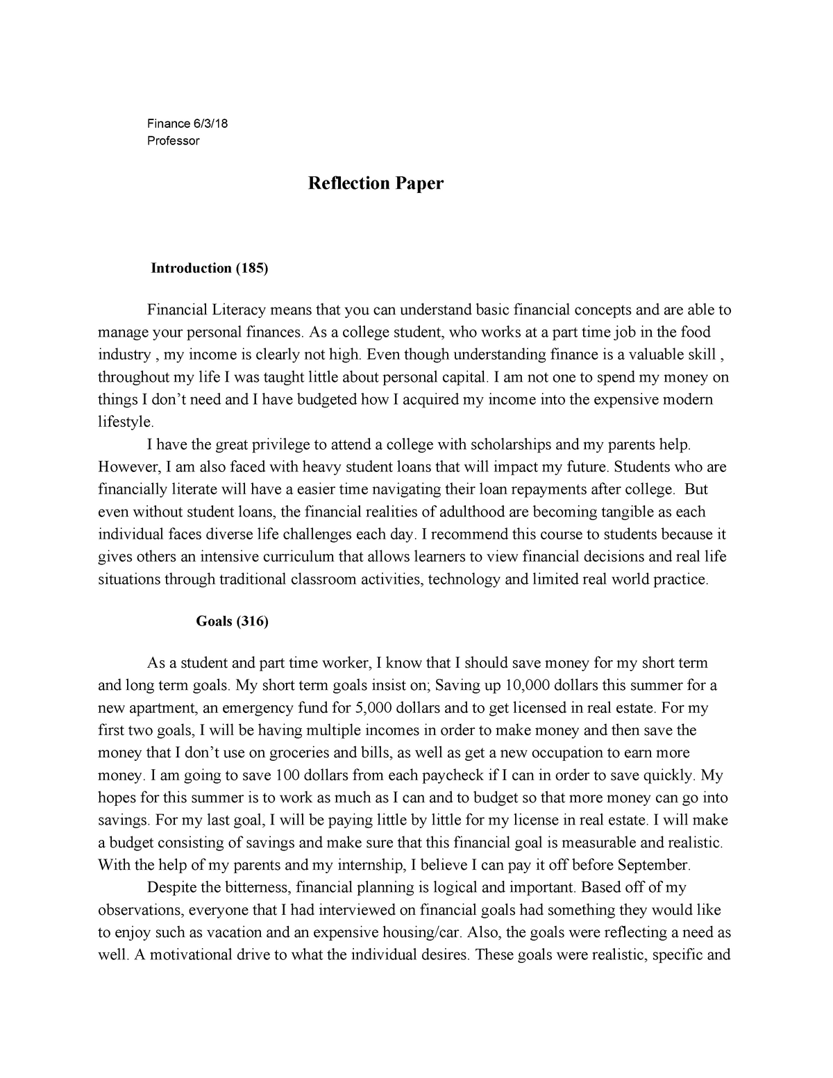 how to write a university reflection paper