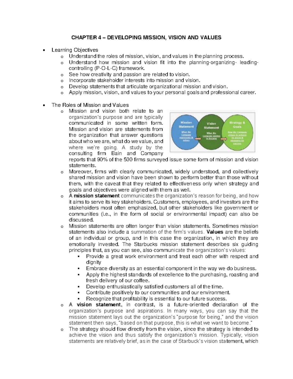 Chapter 4 – Developing Mission, Vision AND Values - CHAPTER 4 ...