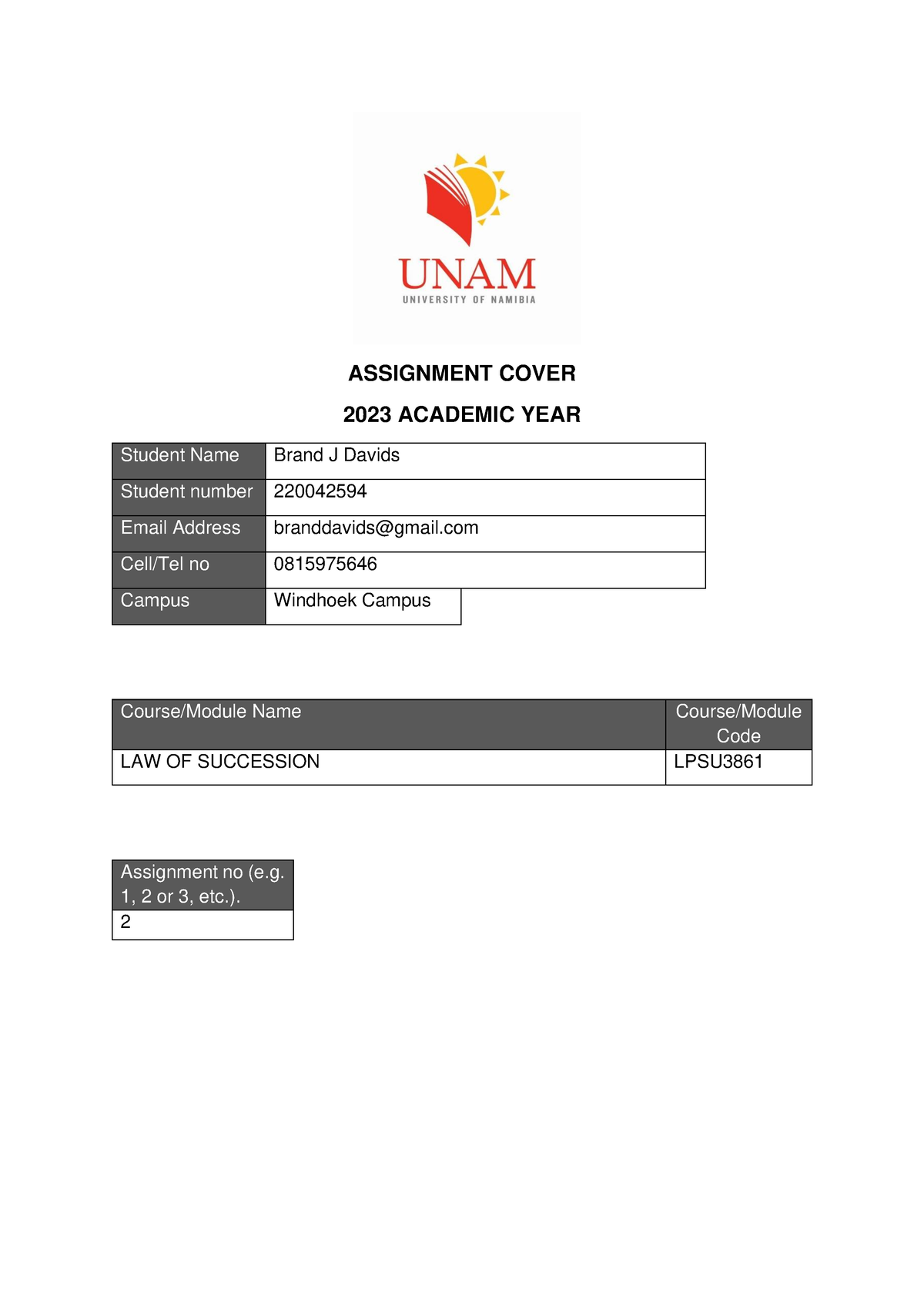 unam assignment cover page 2023 pdf