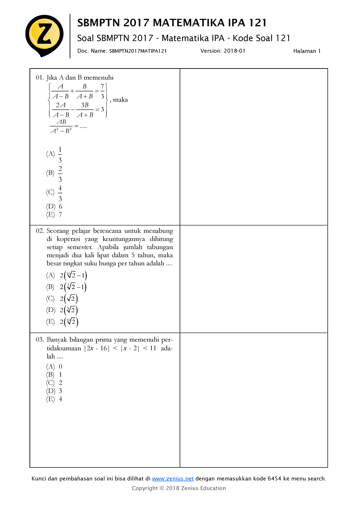 Soal%20 Sbmptn%202017 %20-%20Matematika%20IPA - SBMPTN 2017 MATEMATIKA ...