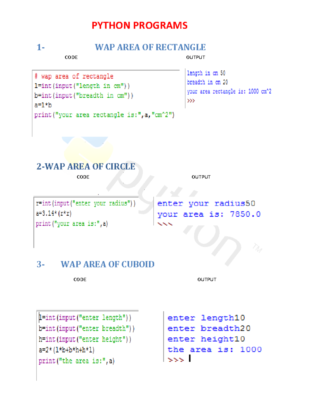 Programs-in-python - gfhgjhkmhj - 1- WAP AREA OF RECTANGLE CODE OUTPUT ...