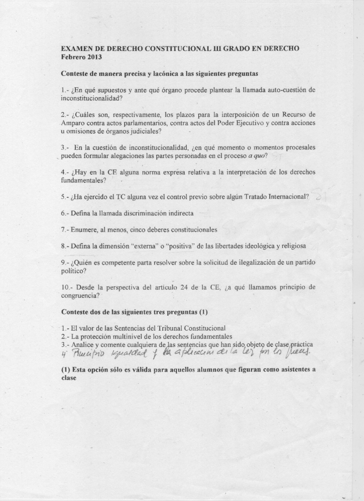 Examen 2013, preguntas - Derecho constitucional - Studocu
