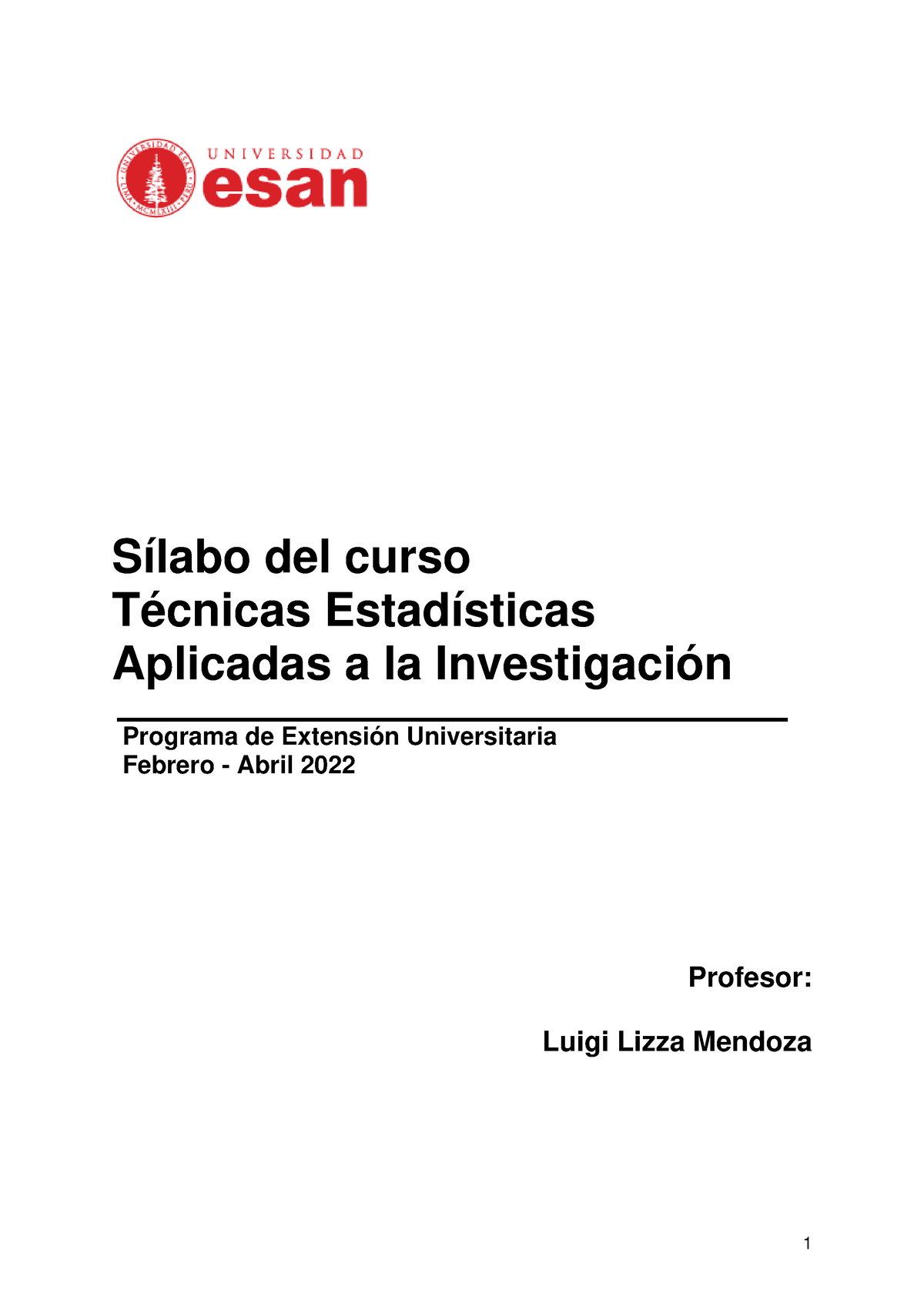 Sílabo Técnicas Estadísticas Aplicadas A La Investigación S-001 2022-0 ...