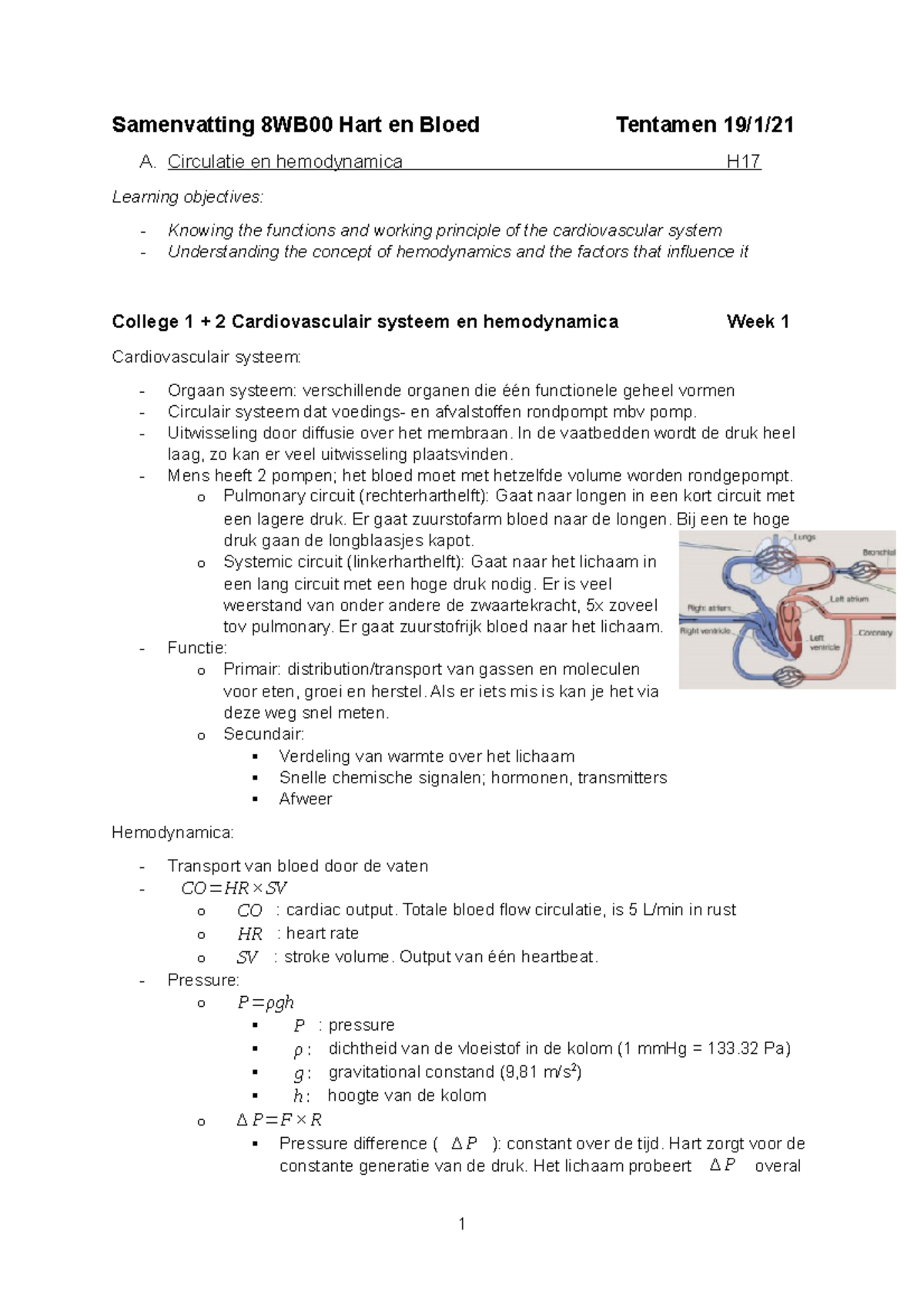 Samenvatting 8WB00 Hart En Bloed 2020-2021 - Samenvatting 8WB00 Hart En ...