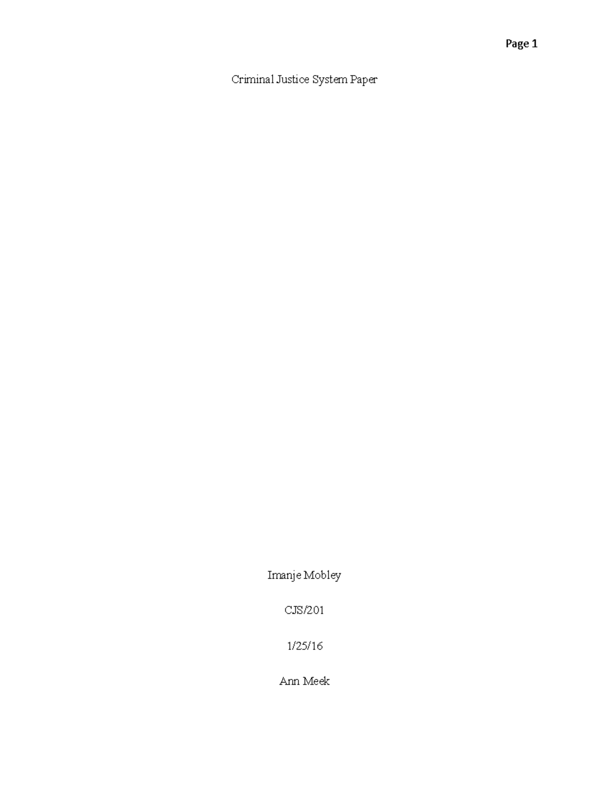Criminal Justice System Paper - Page 1 Criminal Justice System Paper ...