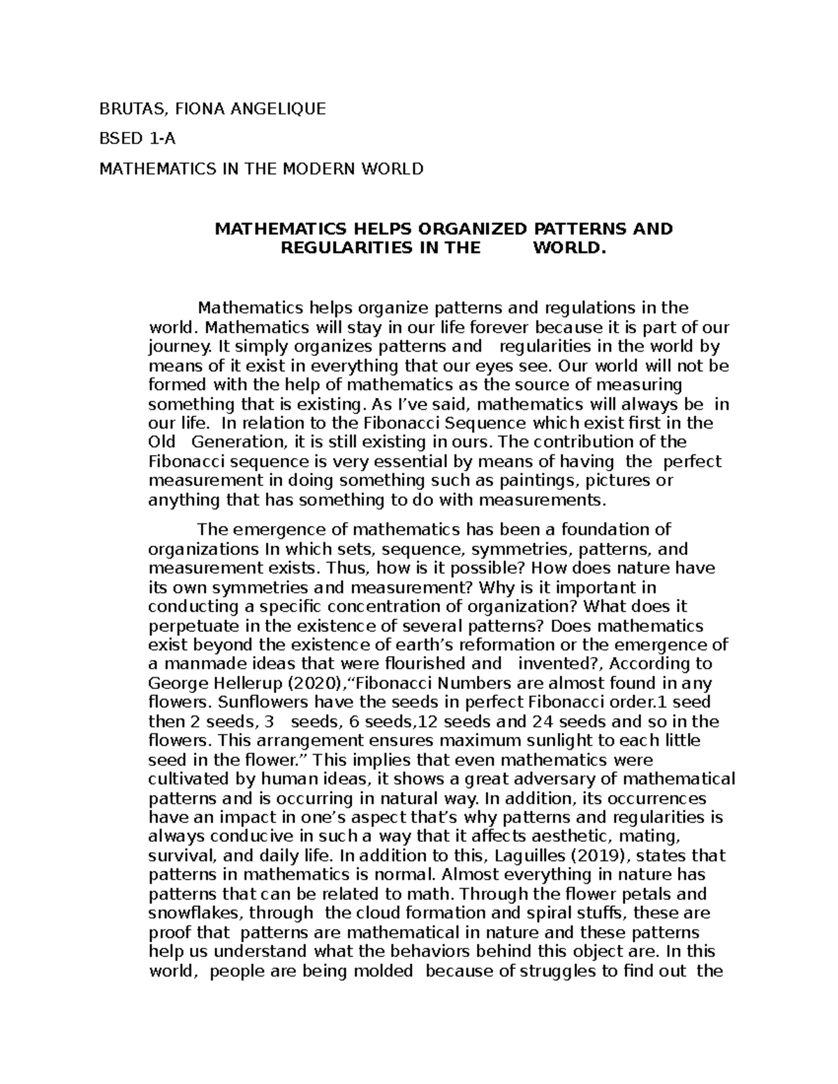 Mathematics regularities - BRUTAS, FIONA ANGELIQUE BSED 1-A MATHEMATICS ...