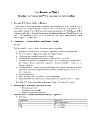 Tarea Receta médica 111 - Tarea Prescripción Medica Investigar y presentar  por PPT o cualquier otro - Studocu