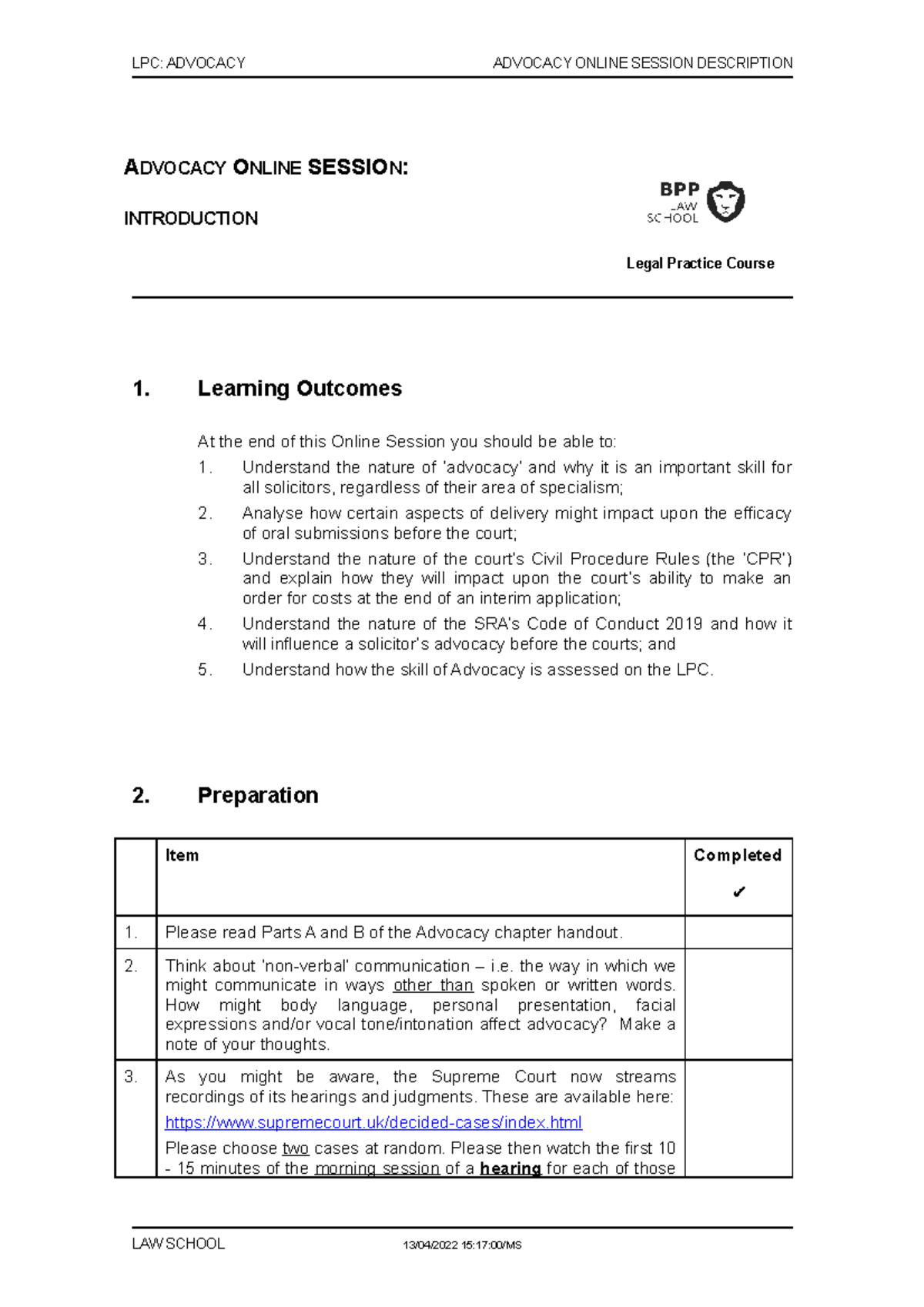 LPC Advocacy Online Session Description Completed with notes - ADVOCACY ...