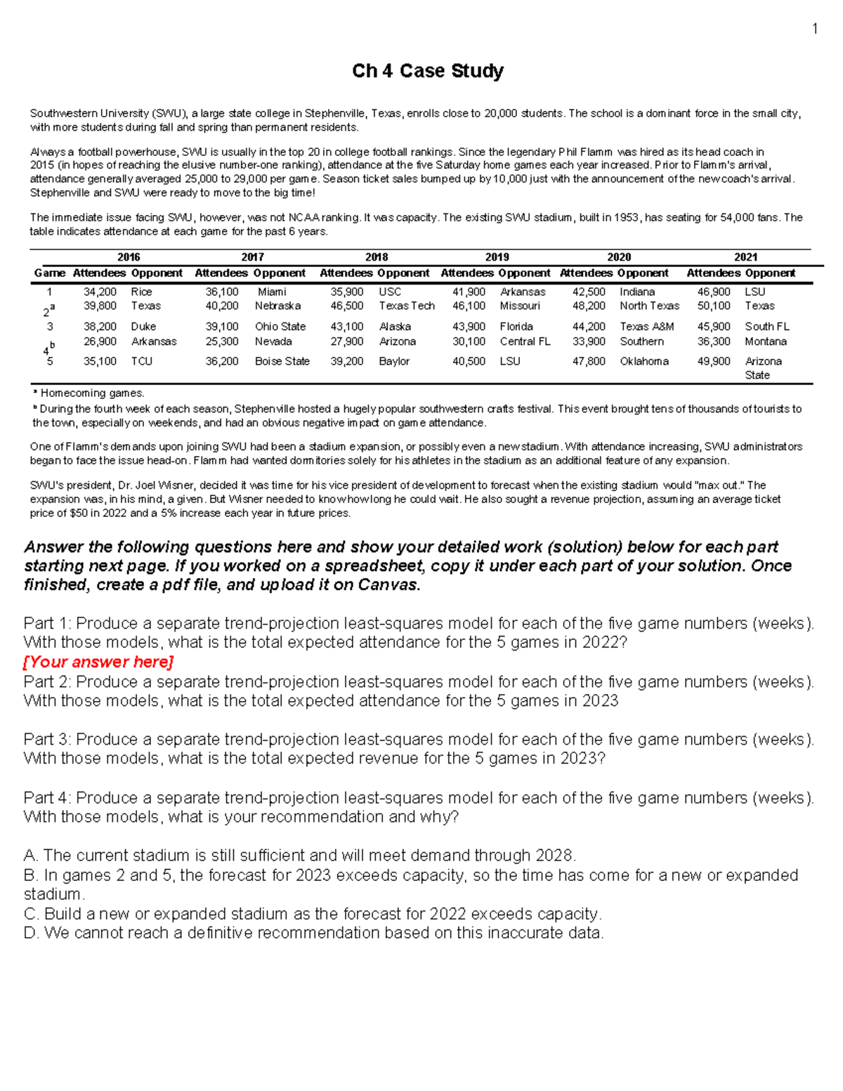 Ch4 Case studyRegression - 1 Ch 4 Case Study Southwestern University ...