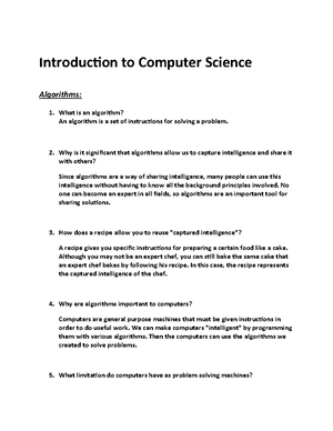 Introduction to Computer Science and Algorithms