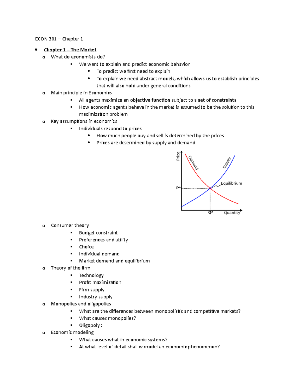 ECON 301 - Chapter 1 - ECON 301 – Chapter 1 Chapter 1 – The Market o ...