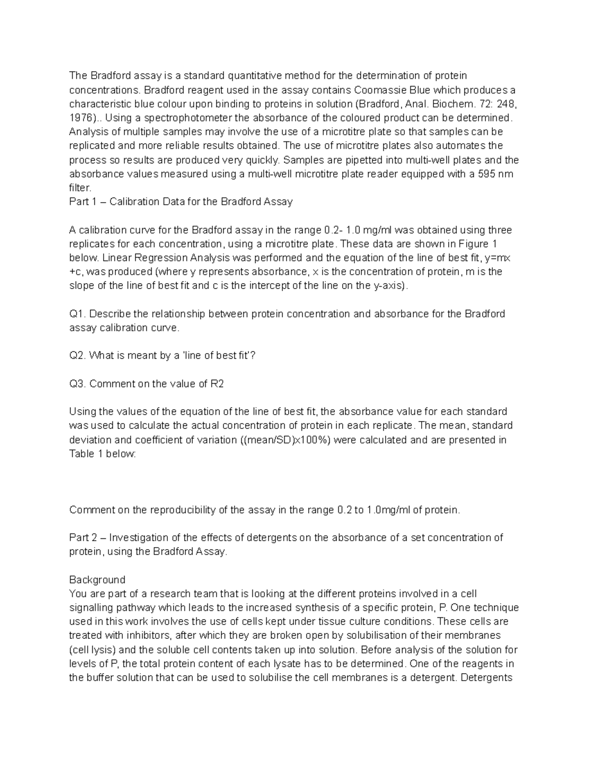 Bradford Assay Standard Quantitative Method Determination The