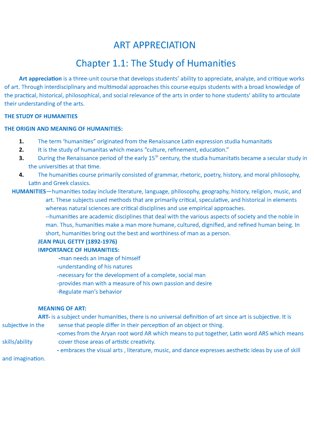 ART Appreciation-Chapter 1.1 The Study Of Humanities - ART APPRECIATION ...