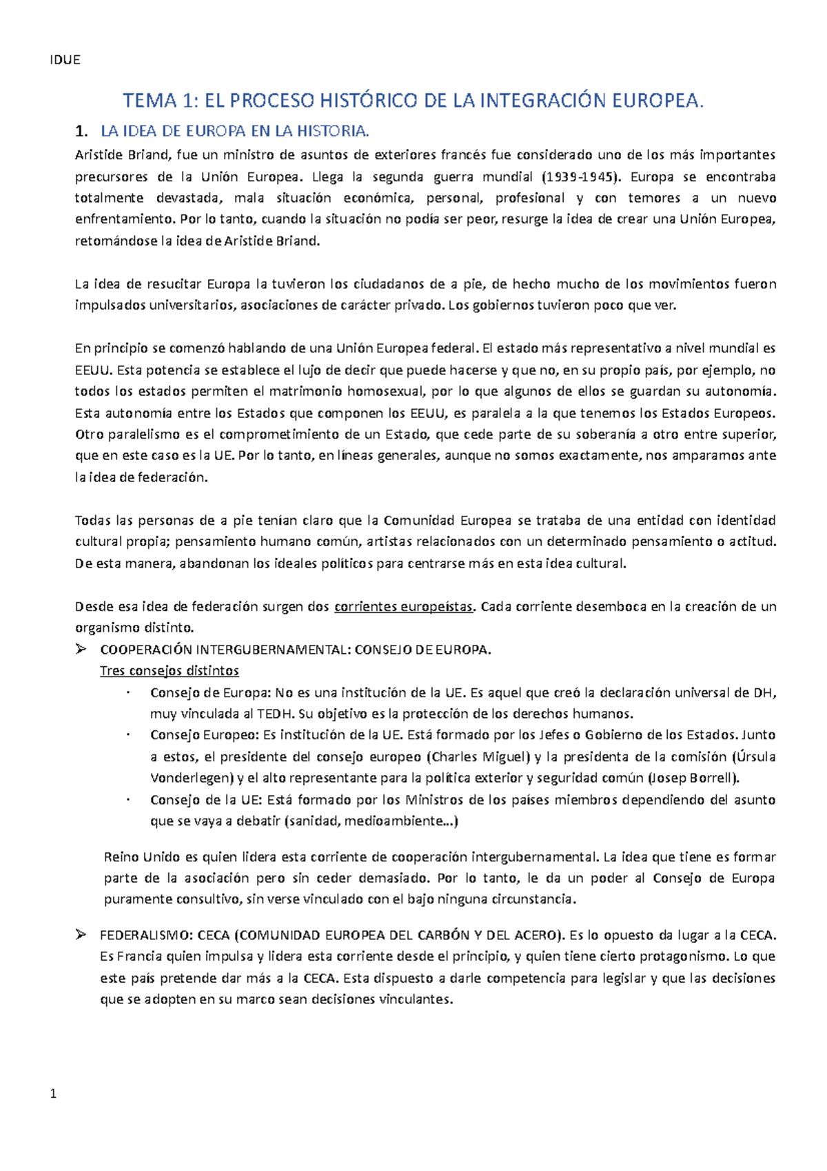 DUE completo - TEMA 1: EL PROCESO HISTÓRICO DE LA INTEGRACIÓN EUROPEA ...