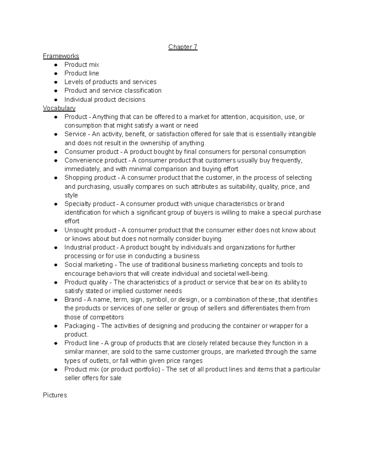 Marketing Chapter 7 - Chapter 7 Frameworks Product mix Product line ...