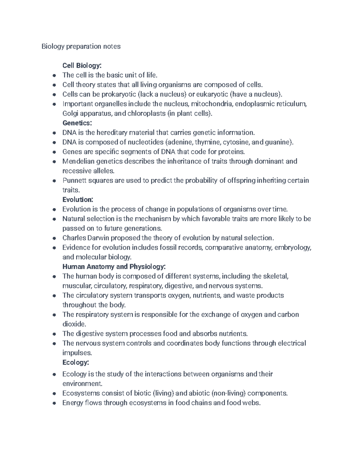 Biology preparation notes(Grade 12) - Biology preparation notes Cell ...