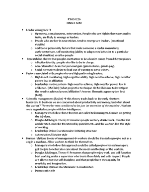 PSYCH 226 EXAM 3 - Lecture notes notes - PSYCH 226 EXAM 3 The best ...