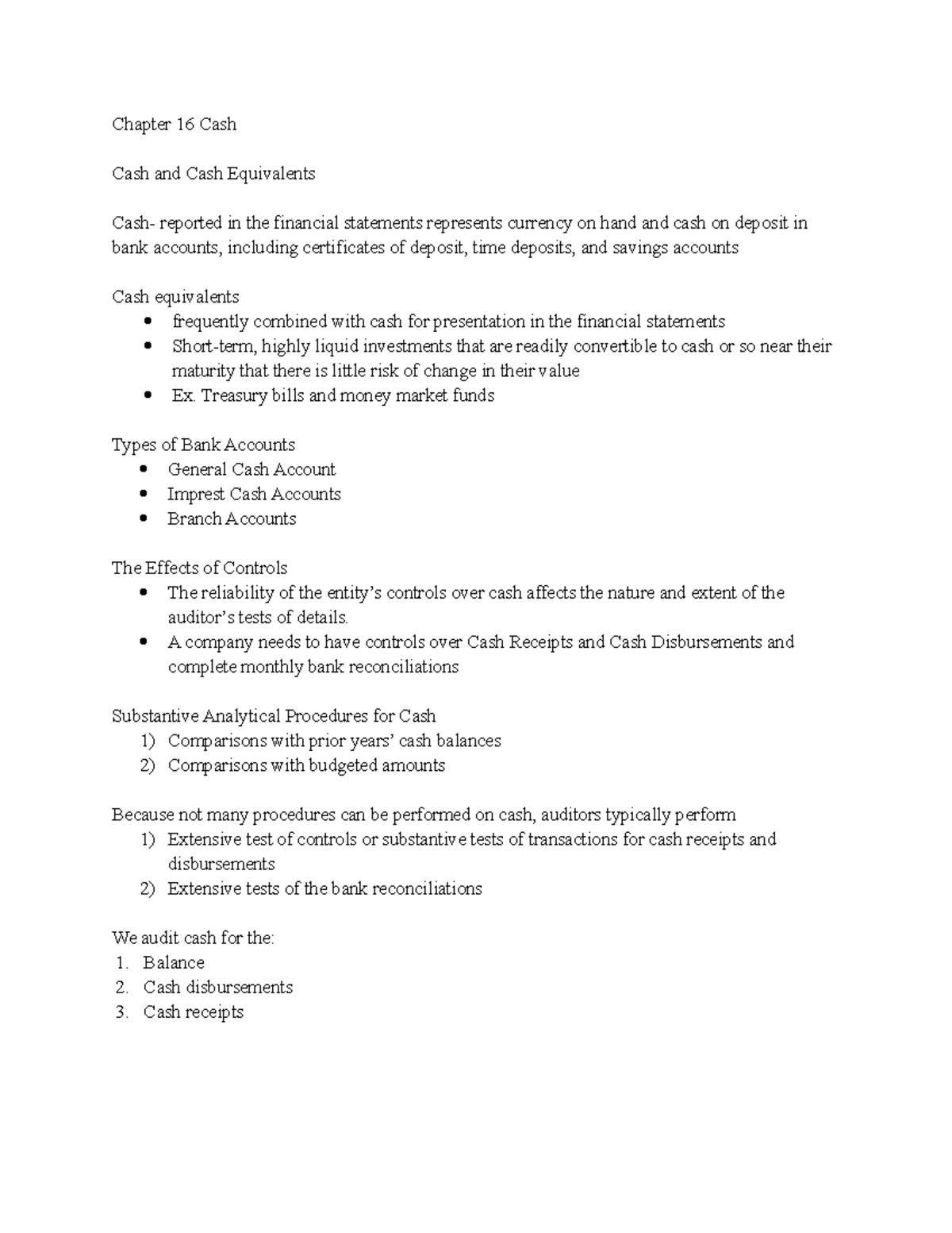 Audit and Concepts: Audit Final Review Sheets - Chapter 16 Cash Cash ...