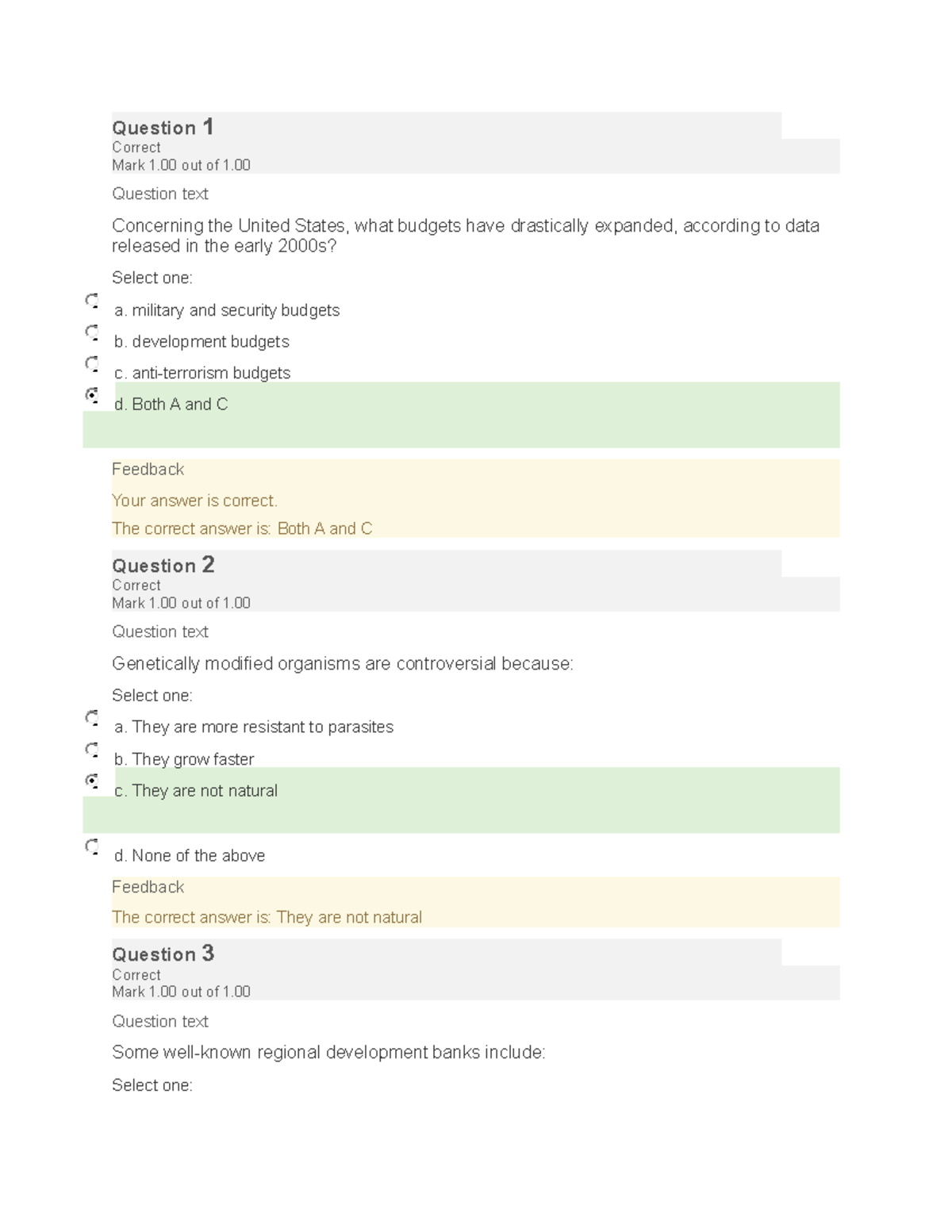 POLS 1503 - All Review Quizzes - Question 1 Correct Mark 1 out of 1 ...