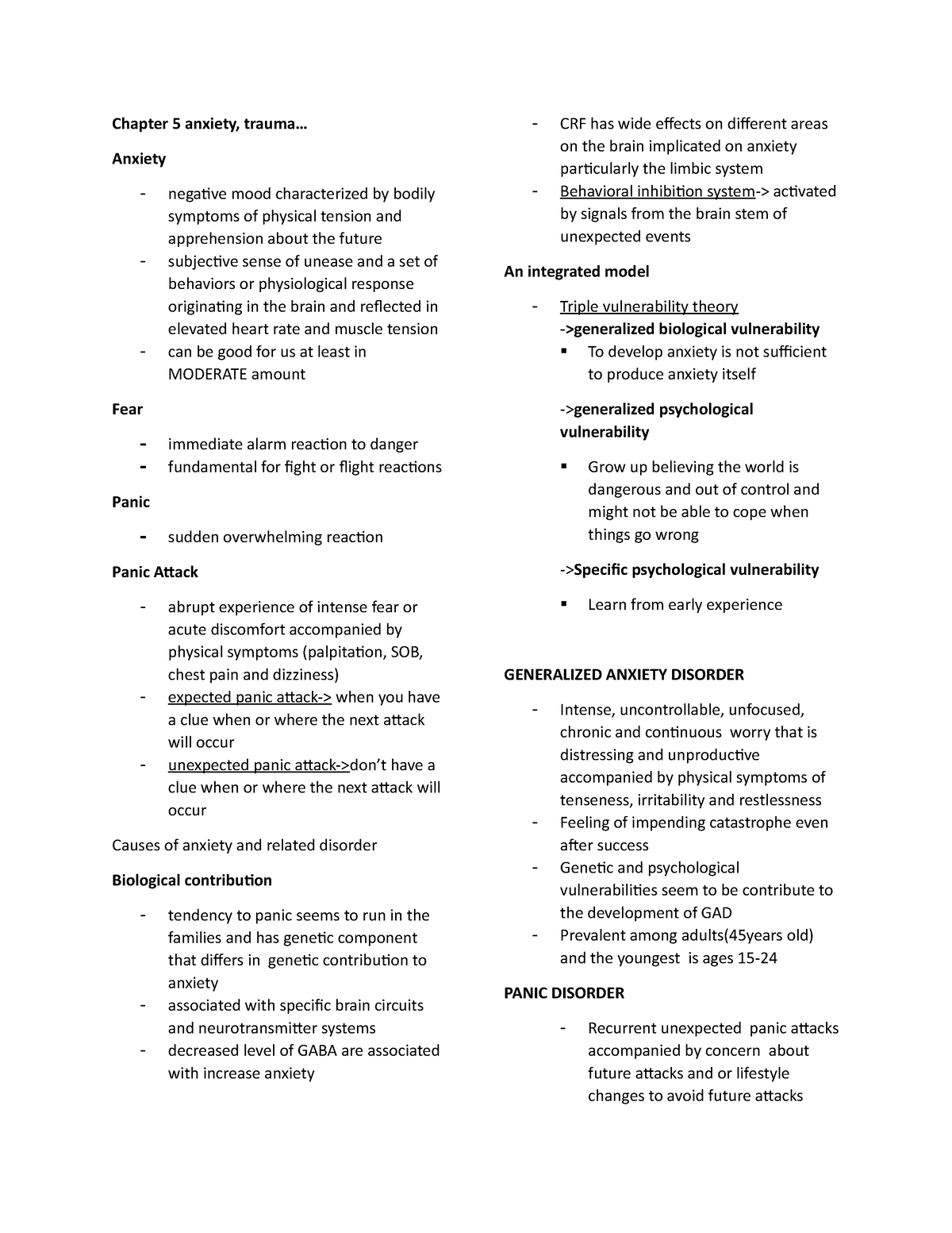 Chapter 5 - CH 5 - Abnormal Psychology - Chapter 5 Anxiety, Trauma ...