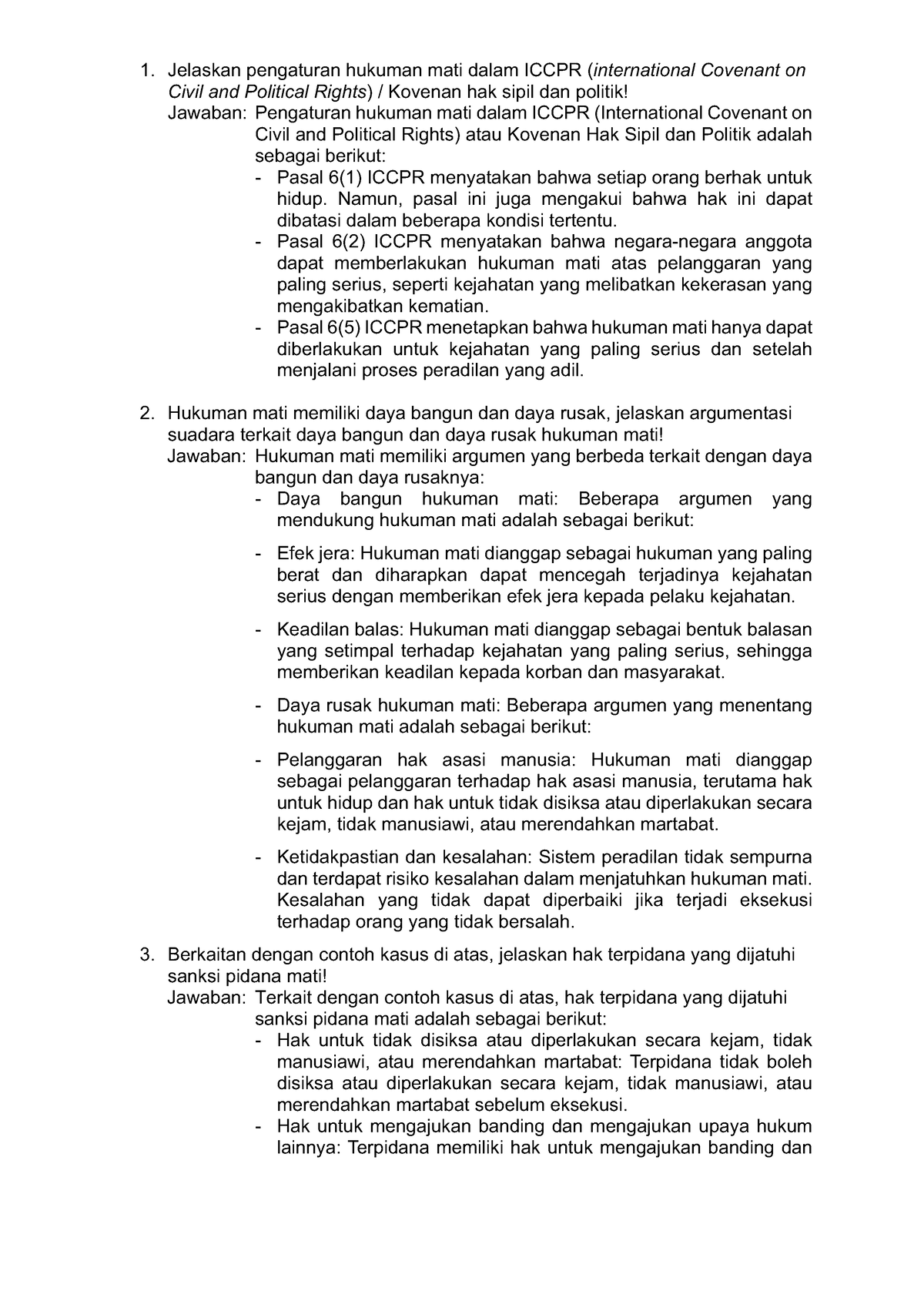 Tugas 1 - CONTOH - Jelaskan Pengaturan Hukuman Mati Dalam ICCPR ...