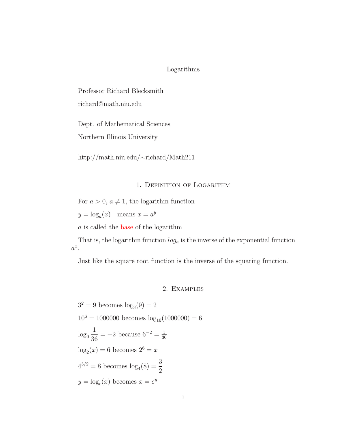 Lecture Notes Lecture Logarithms Studocu