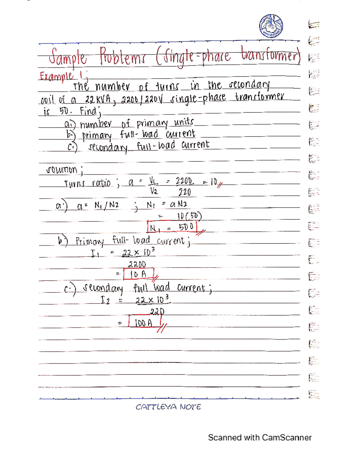 Solved Problems in Single Phase Transformers Electrical Circuits