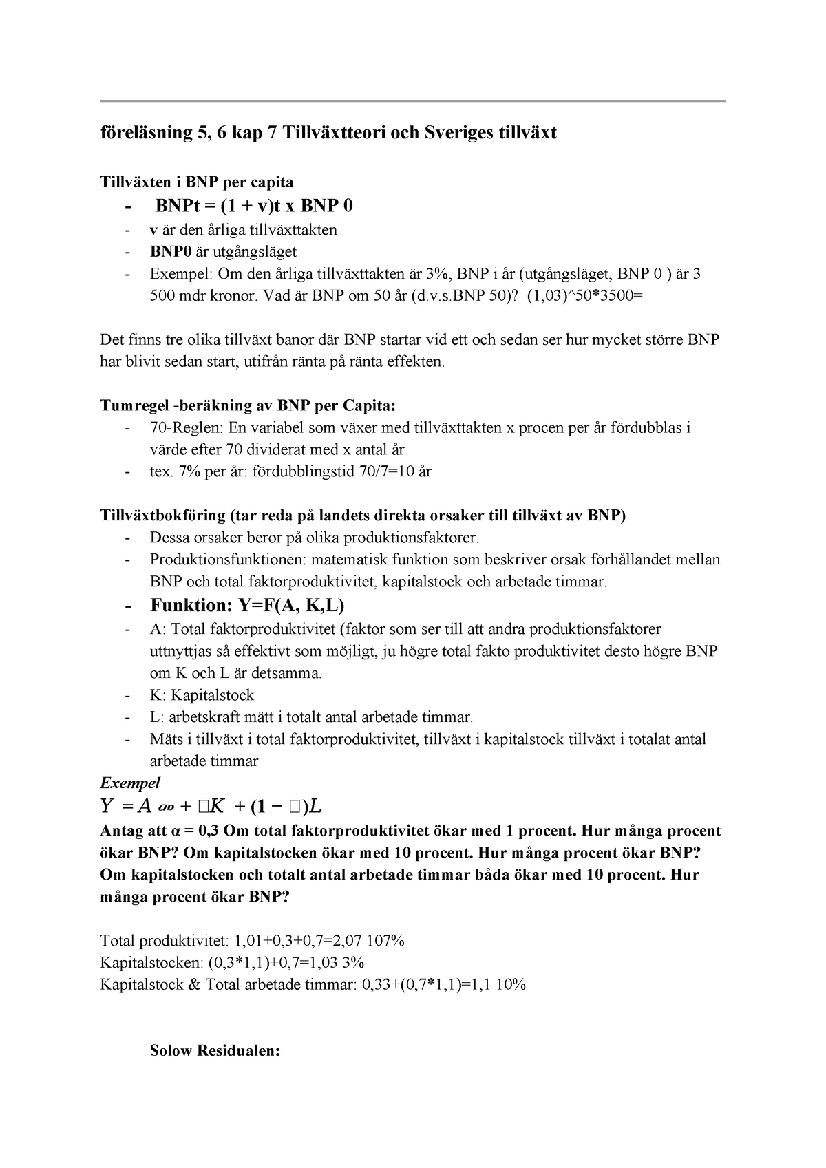 Föreläsning Anteckningar Delkurs 1 Makroekonomi,föreläs,5,6,7,8 ...