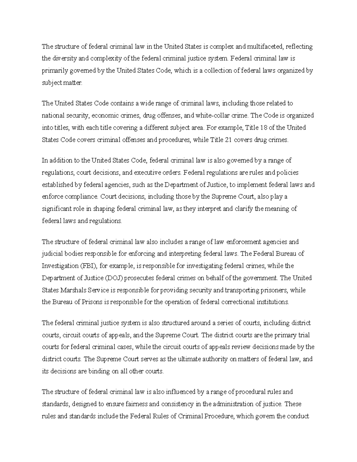 Structure of Federal Criminal Law notes The structure of federal