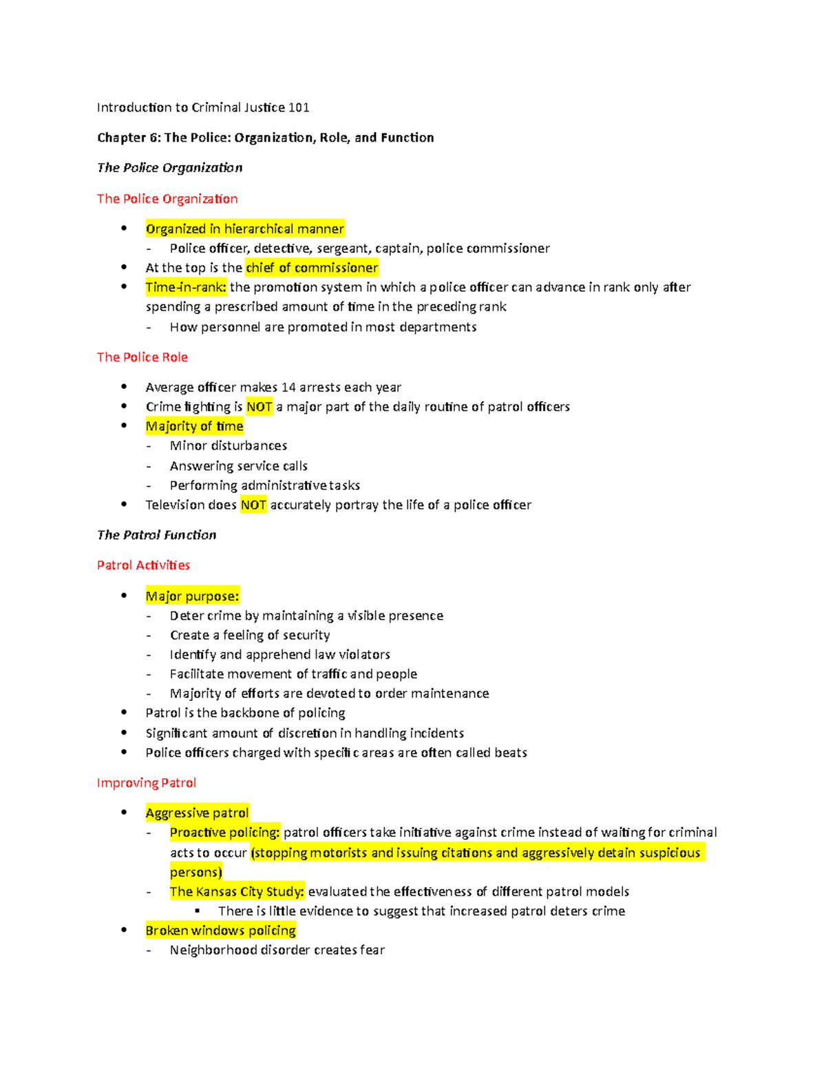 CJ Notes Ch. 6 - Roth - Introduction To Criminal Justice 101 Chapter 6 ...