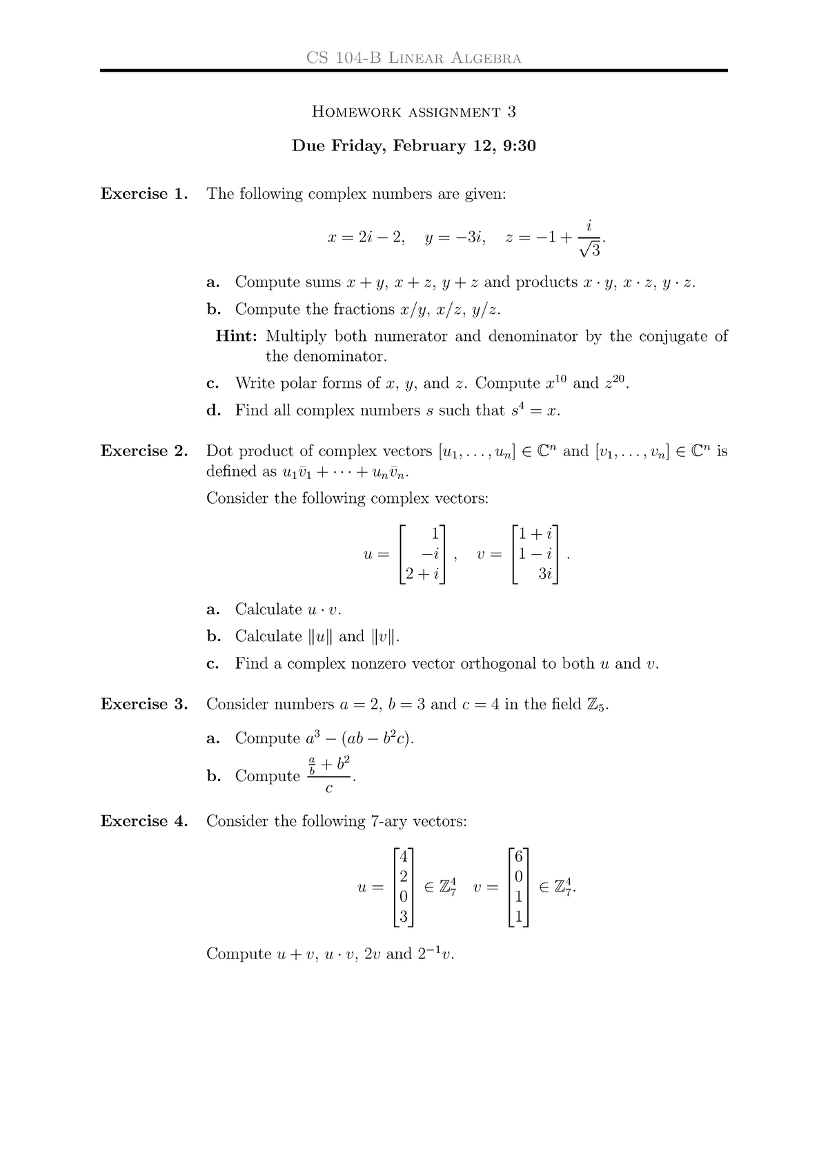 Hw3 - Homework 4 - CS 104-B Linear Algebra Homework Assignment 3 Due ...