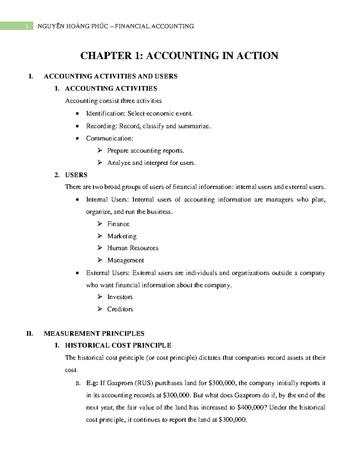 Revission - Finance - CHAPTER 1: ACCOUNTING IN ACTION I. ACCOUNTING ...