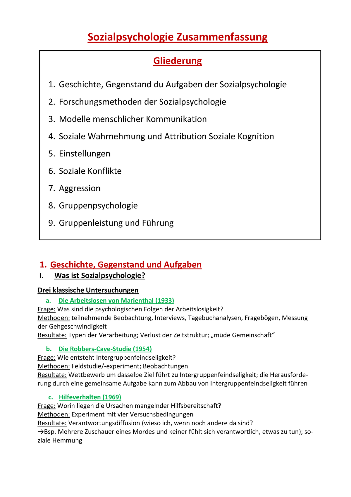 Sozialpsychologie Zusammenfassung - Sozialpsychologie Zusammenfassung ...