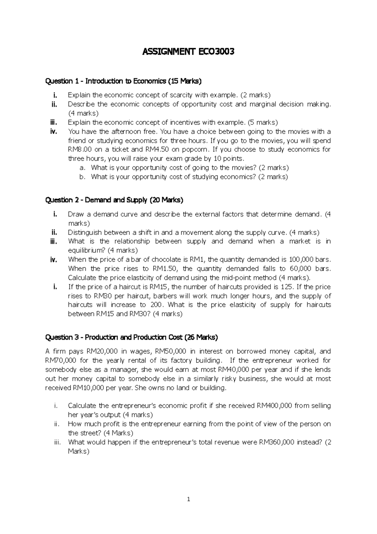Assignment ECO3003 - Nothing - ASSIGNMENT ECO3 003 Question 1 ...