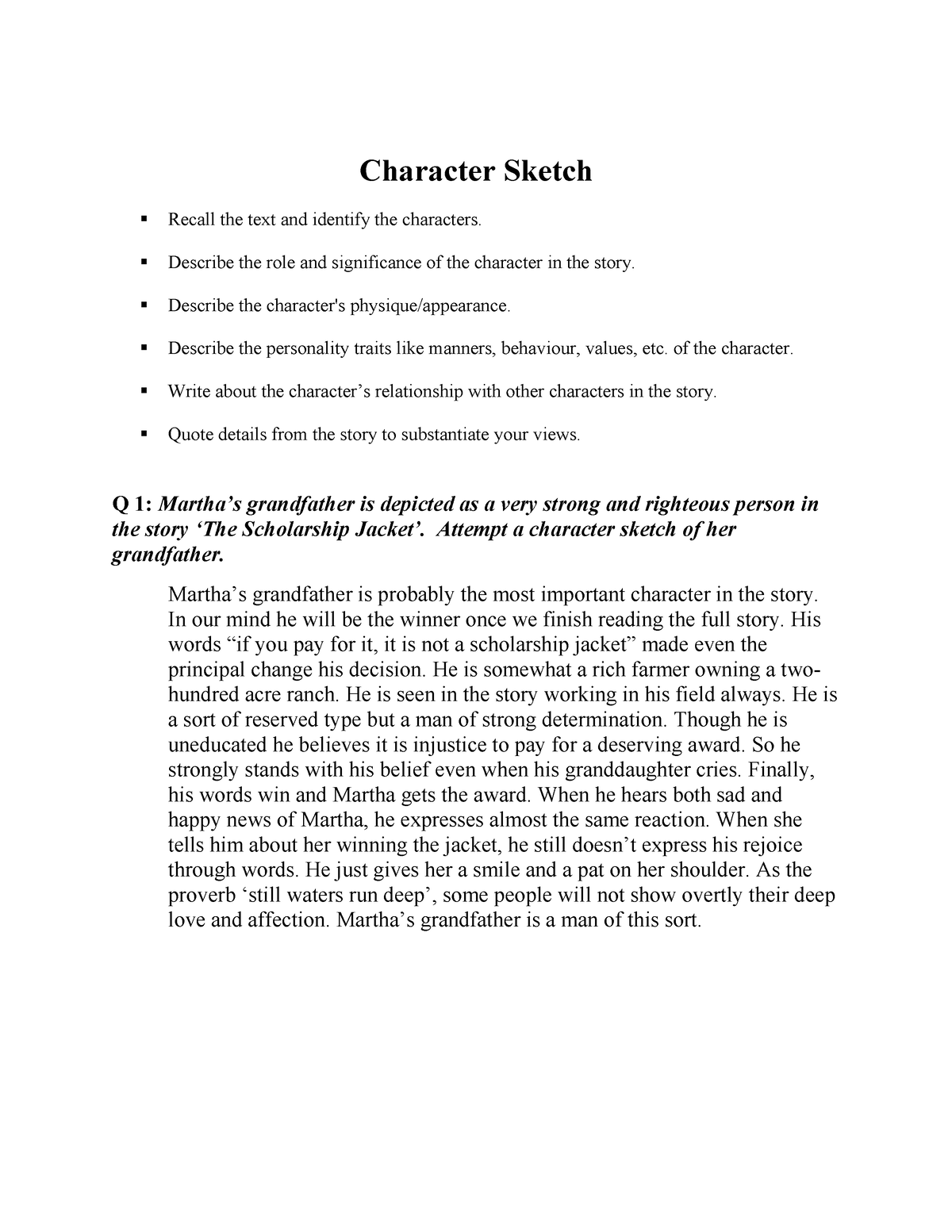 English Notes- How to prepare a Character Sketch with Examples - - Studocu