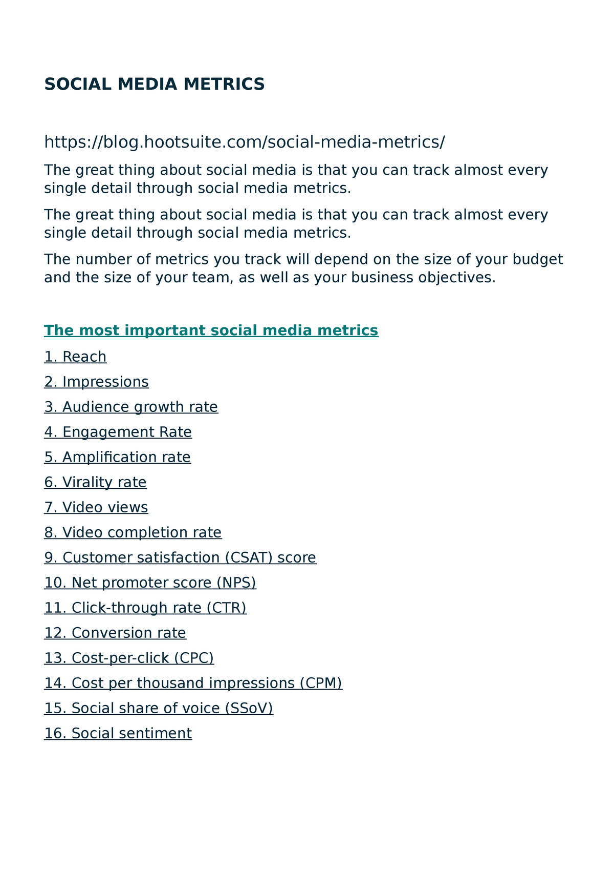 Social Media Metrics - SOCIAL MEDIA METRICS Blog.hootsuite/social-media ...