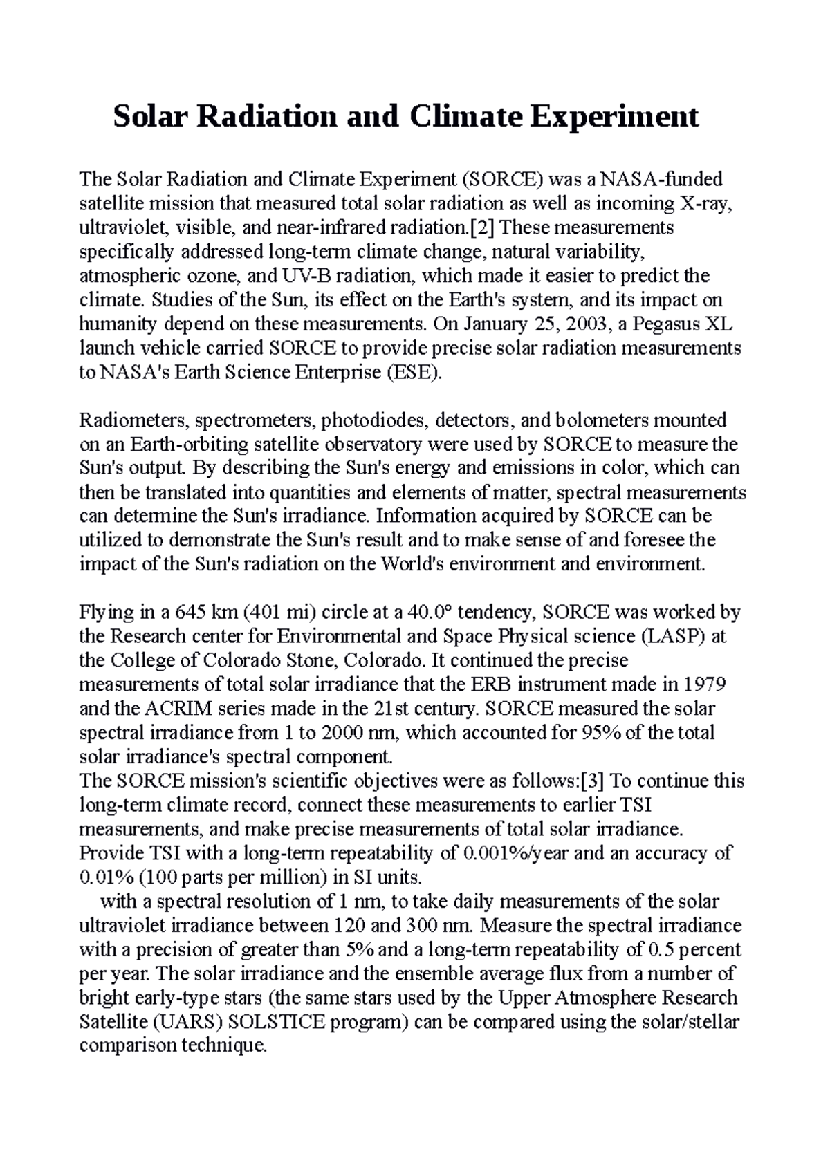 Untitled 6Solar Radiation and Climate Experiment Solar Radiation and