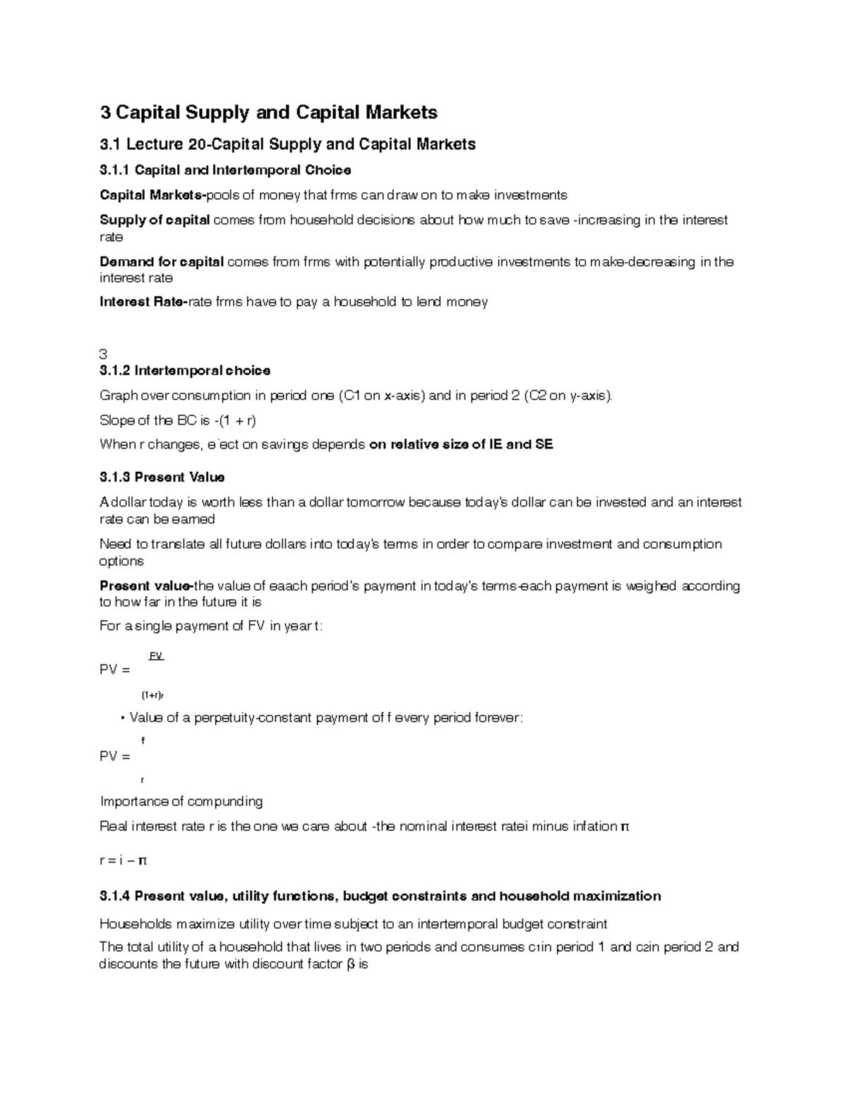 Eco 3 unit 3 economics lecture notes 3 Capital Supply and Capital Markets 3 Lecture 20