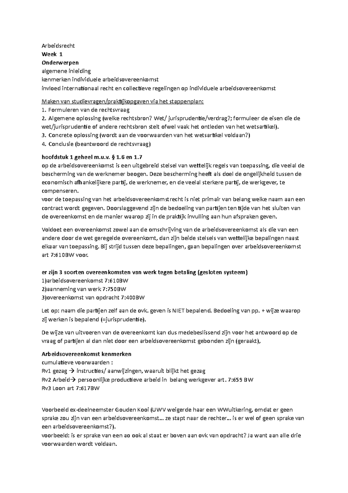 Arbeidsrecht Samenvatting Vragen Plus Ant College Aantekeningen