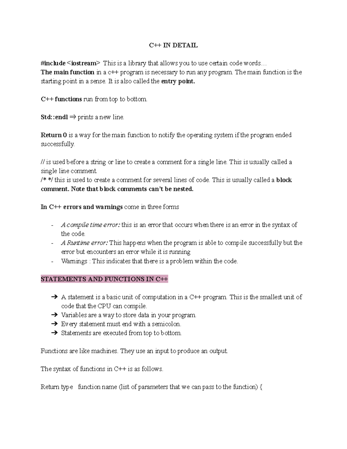 Section I C++ notes - #include iostream This is a library that allows ...