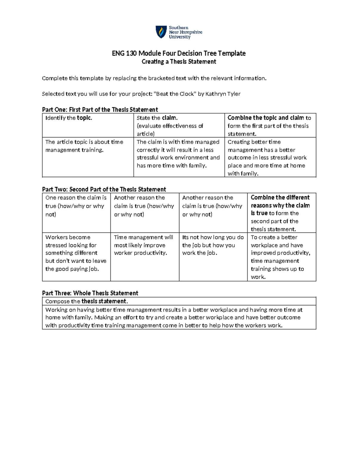 Eng 130 4-1 Thesis - ENG 130 Module Four Decision Tree Template ...
