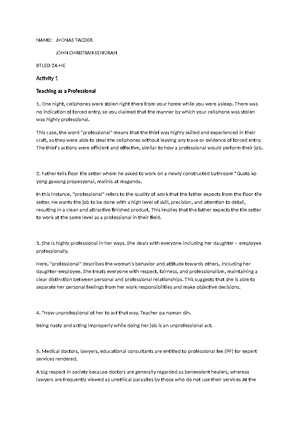 T Eaching Prof. Interview - Name: John Christian C. Señoran Date ...