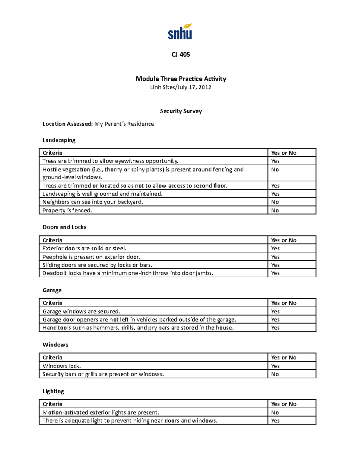 3-1 Practice Activity Security Survey - CJ 405 Module Three Practice ...