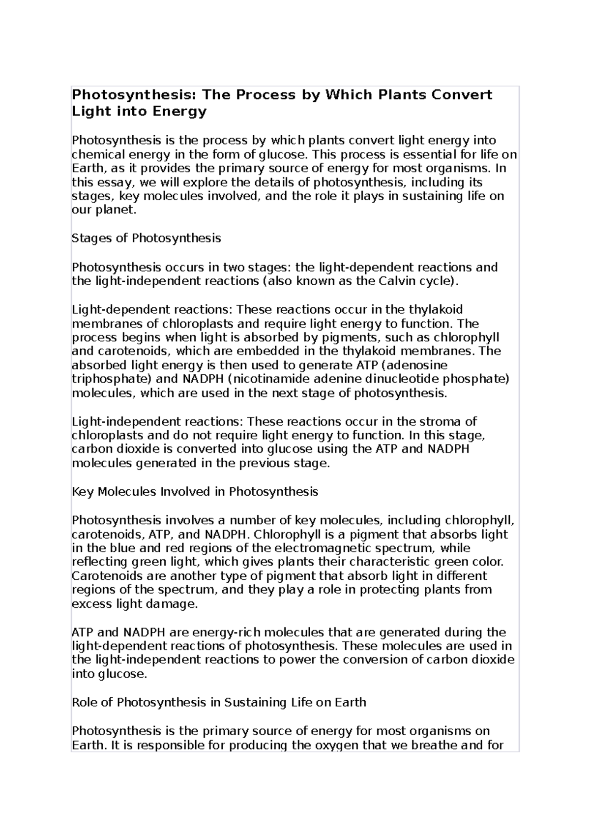 PhotosynthesisThe Process by Which Plants Convert Light into Energy