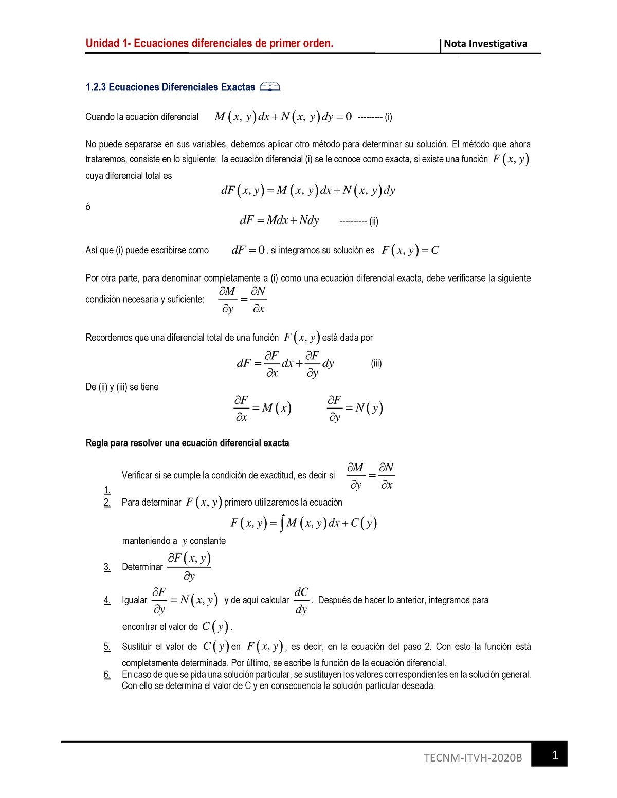 1.2.3 Ecuaciones Diferenciales Exactas - Unidad 1- Ecuaciones ...