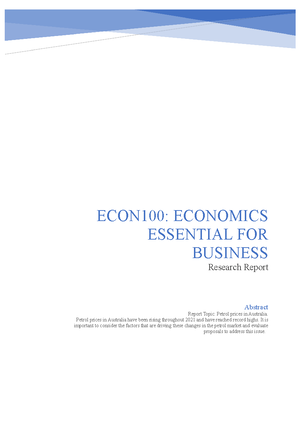 ECON100 Report - Assessment 3: Report ECON Assessment 3: Report Due ...