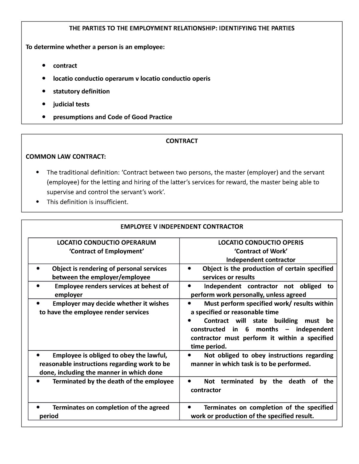 Labour LAW Theme 2 - THE CONTRACT OF EMPLOYMENT AND THE BCEA - THE ...