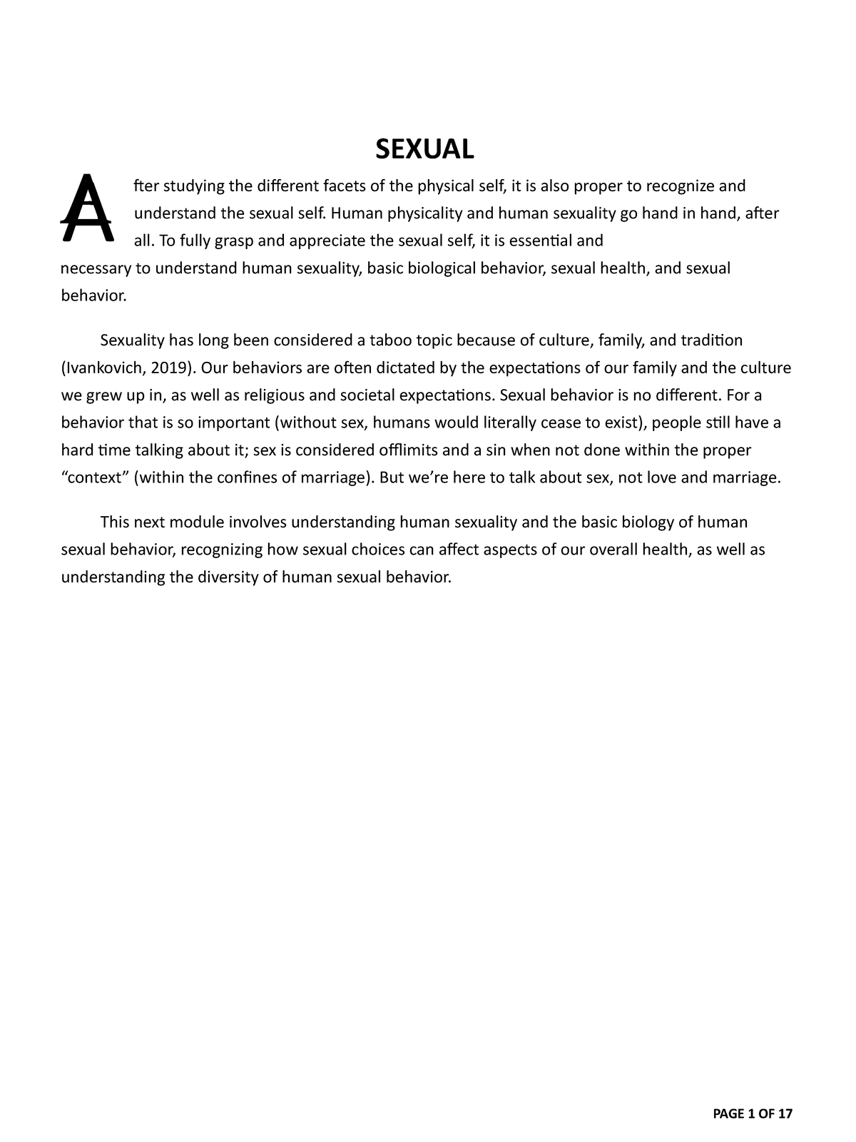Sexual Lecture Notes - A SEXUAL fter studying the different facets of ...