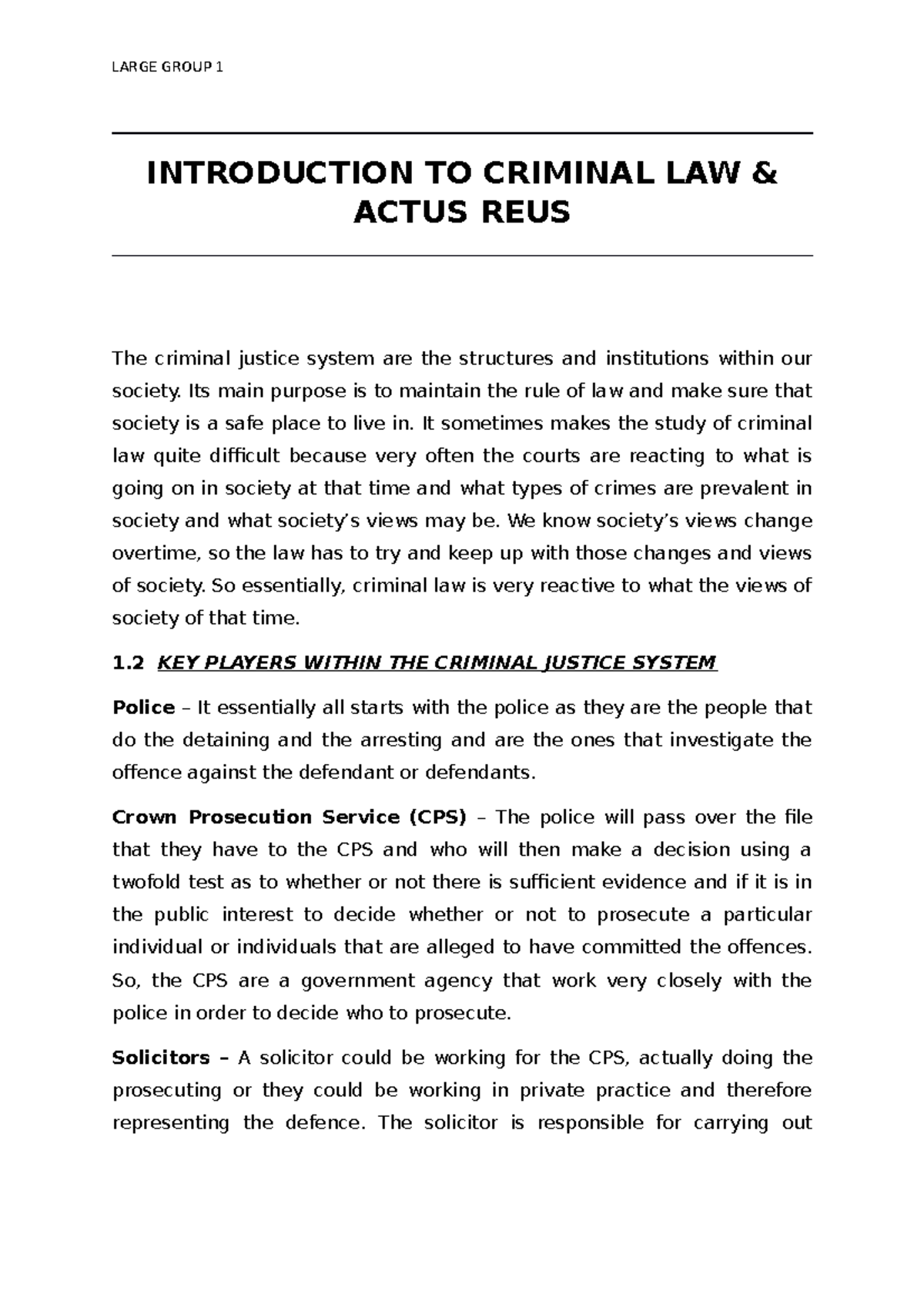 Large Group 1 - Official - INTRODUCTION TO CRIMINAL LAW & ACTUS REUS ...