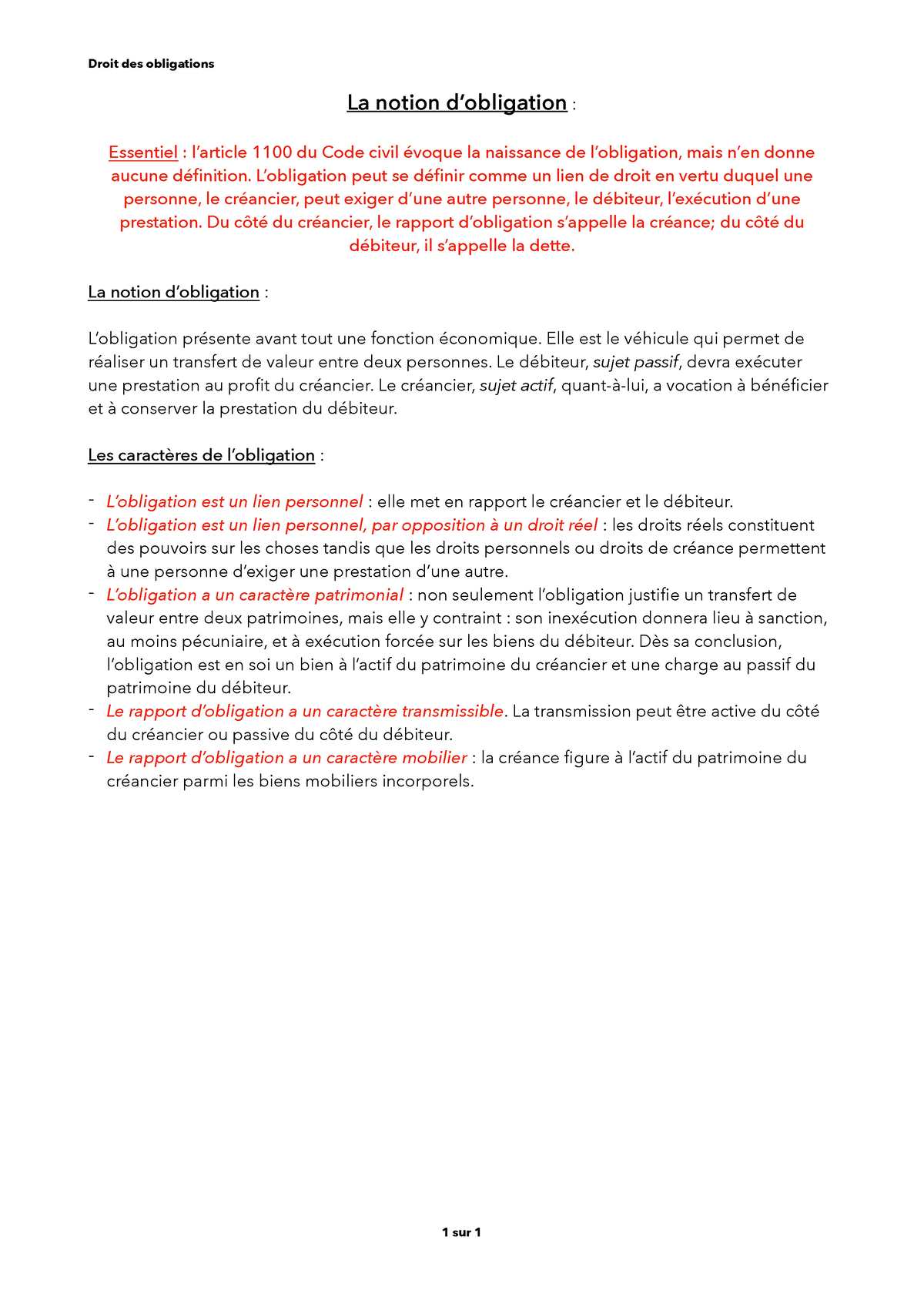 la notion d'obligation dissertation